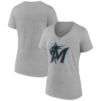 Women's Logo Athletic  Gray Miami Marlins Official Logo Athletic V-Neck T-Shirt