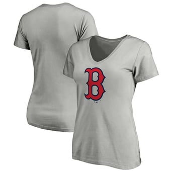 Women's Logo Athletic  Gray Boston Red Sox Official Logo Athletic V-Neck T-Shirt