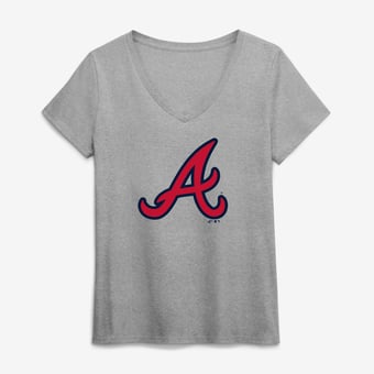 Women's Logo Athletic  Gray Atlanta Braves Official Logo Athletic V-Neck T-Shirt