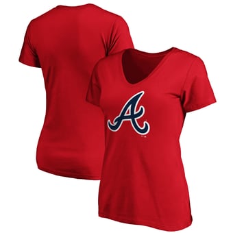 Women's Logo Athletic  Red Atlanta Braves Official Logo Athletic V-Neck T-Shirt