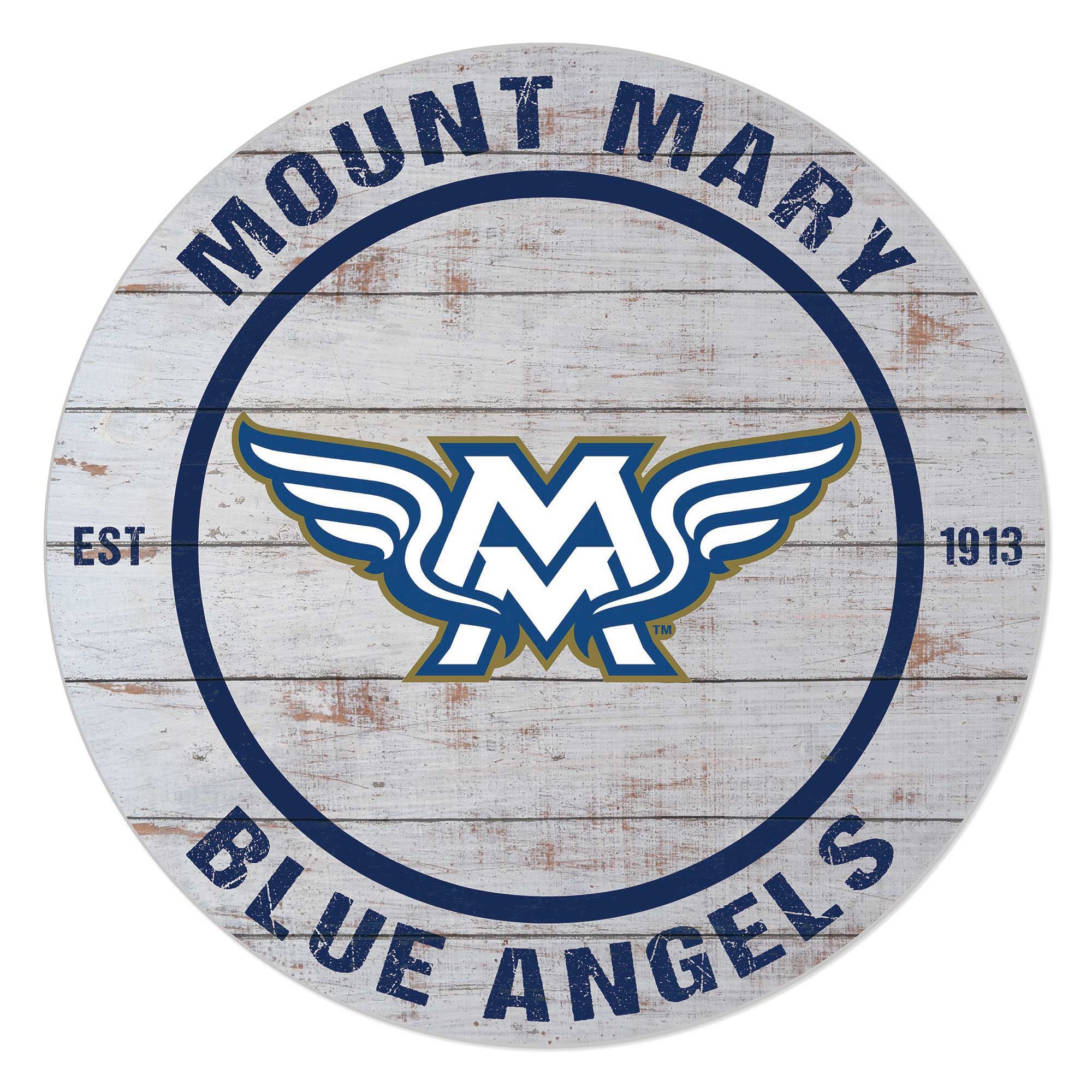 Mount Mary Blue Angels 20'' x 20'' Indoor/Outdoor Weathered Circle Sign
