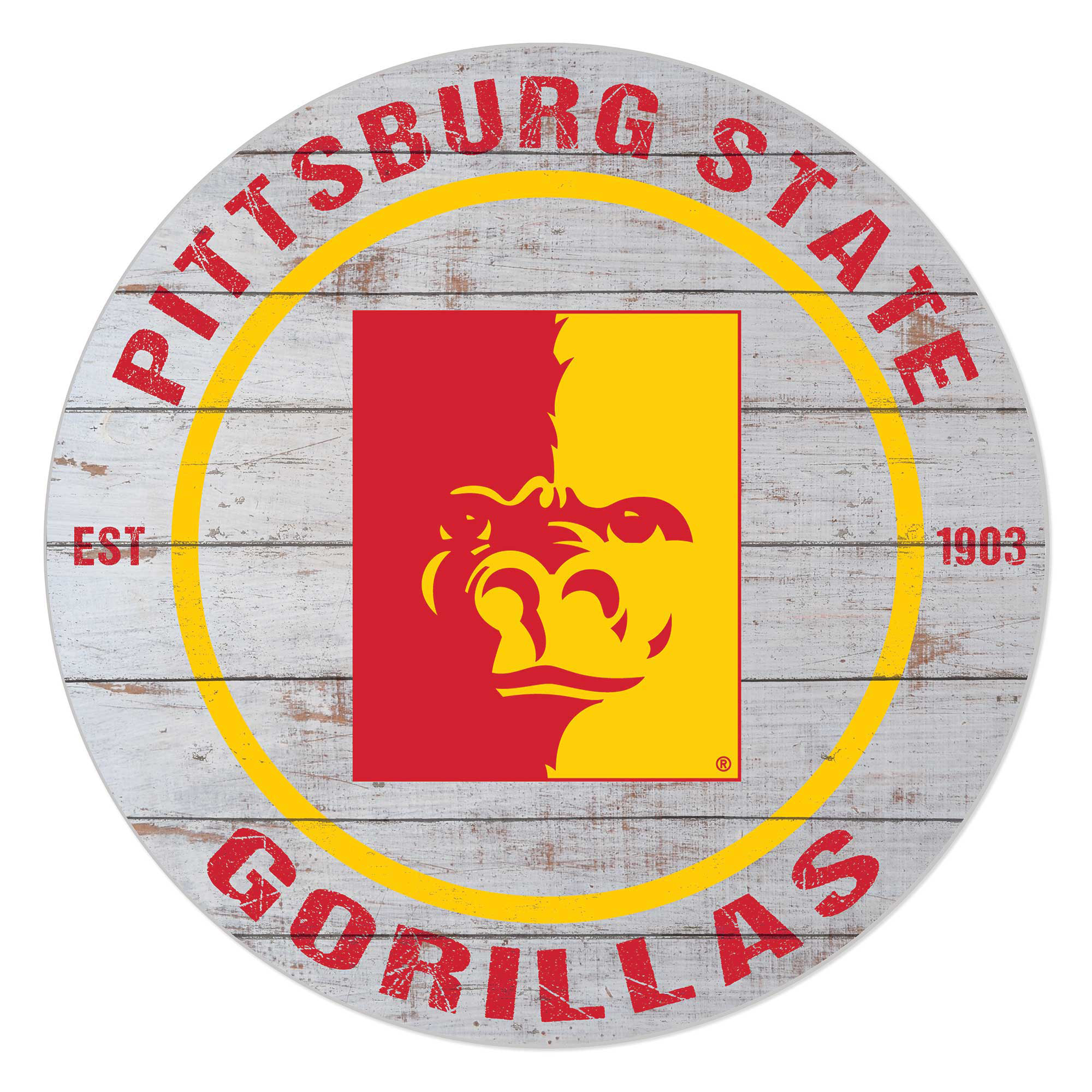 Pittsburg State Gorillas 20'' x 20'' Indoor/Outdoor Weathered Circle Sign