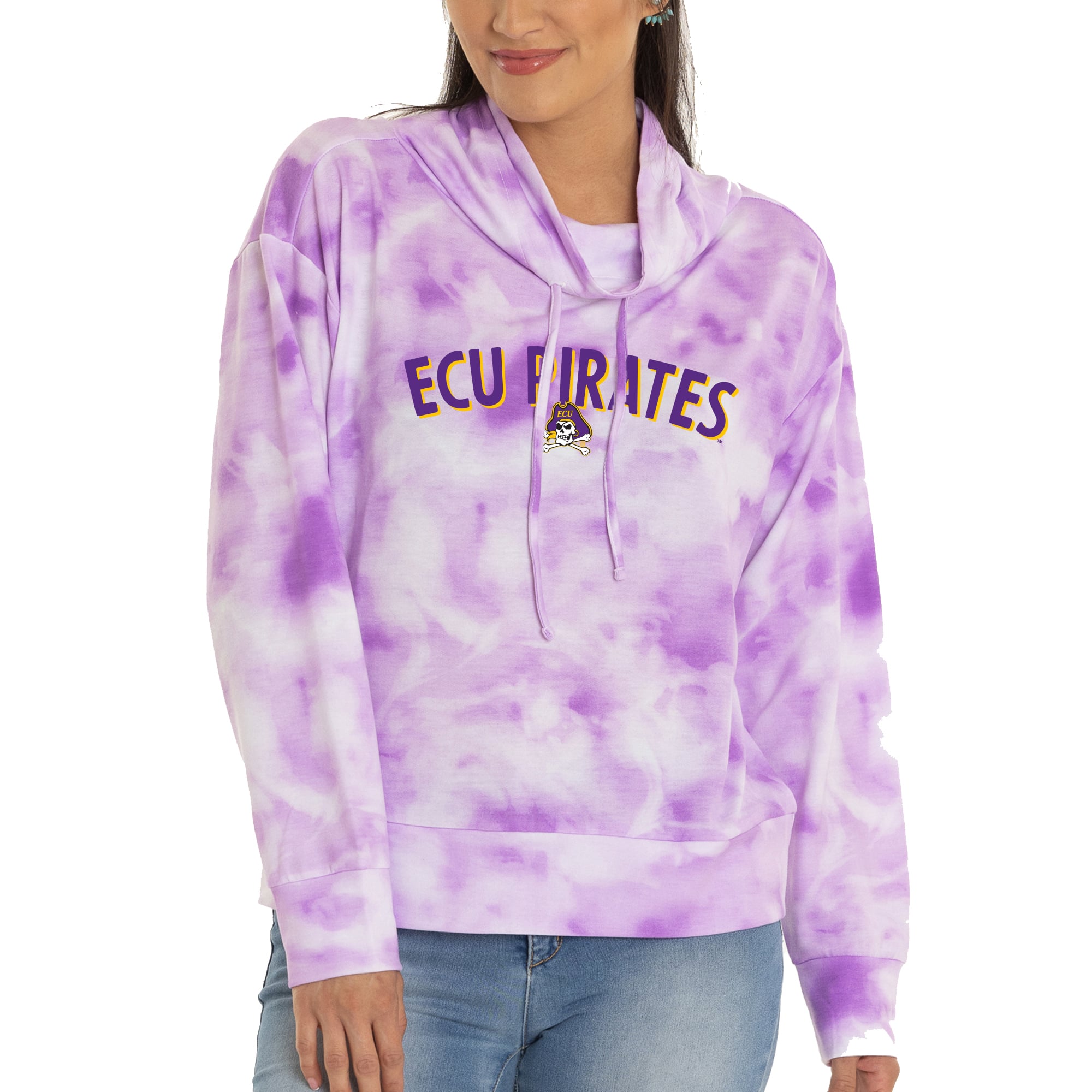 Women's  Purple ECU Pirates Maddie Tie-Dye Tri-Blend Pullover Hoodie