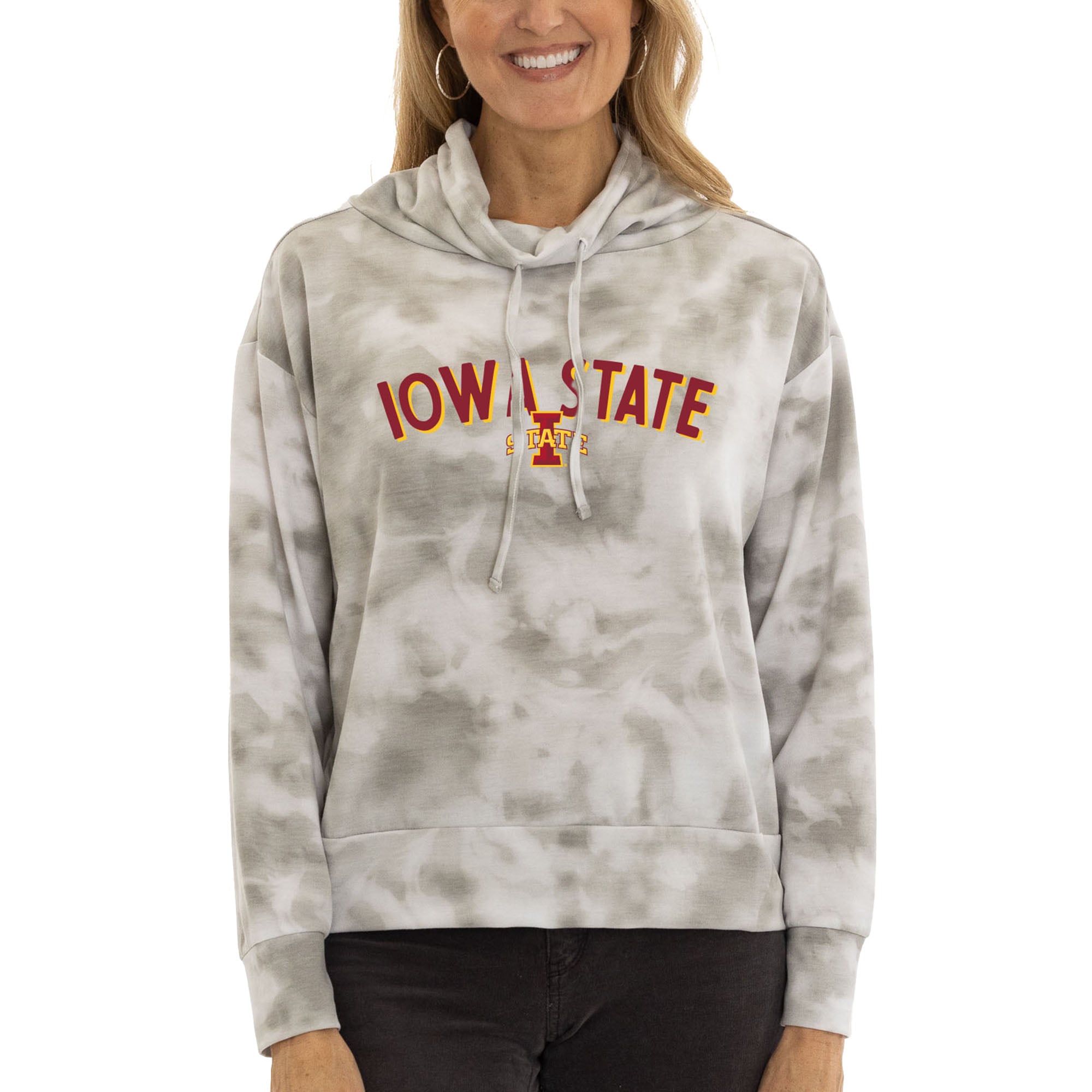 Women's  Gray Iowa State Cyclones Maddie Tie-Dye Tri-Blend Pullover Hoodie