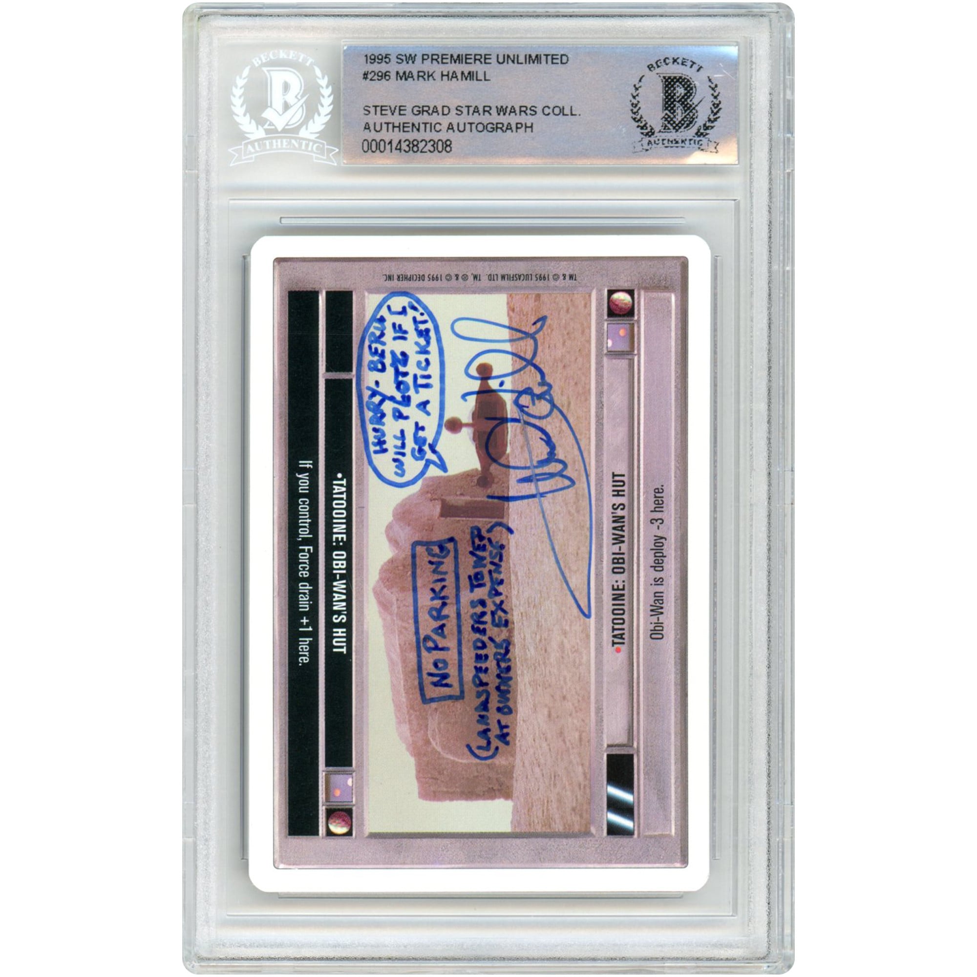 Mark Hamill Star Wars Autographed 1995 CCG Premiere Unlimited #296 BAS Authenticated Card with Multiple Inscriptions - The Steve Grad Collection