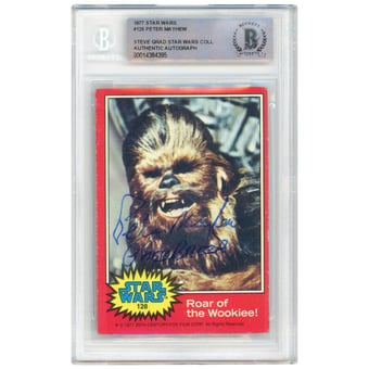 Peter Mayhew Autographed 1977 Topps Star Wars #128 BAS Authenticated Card with "Chewbacca" Inscription