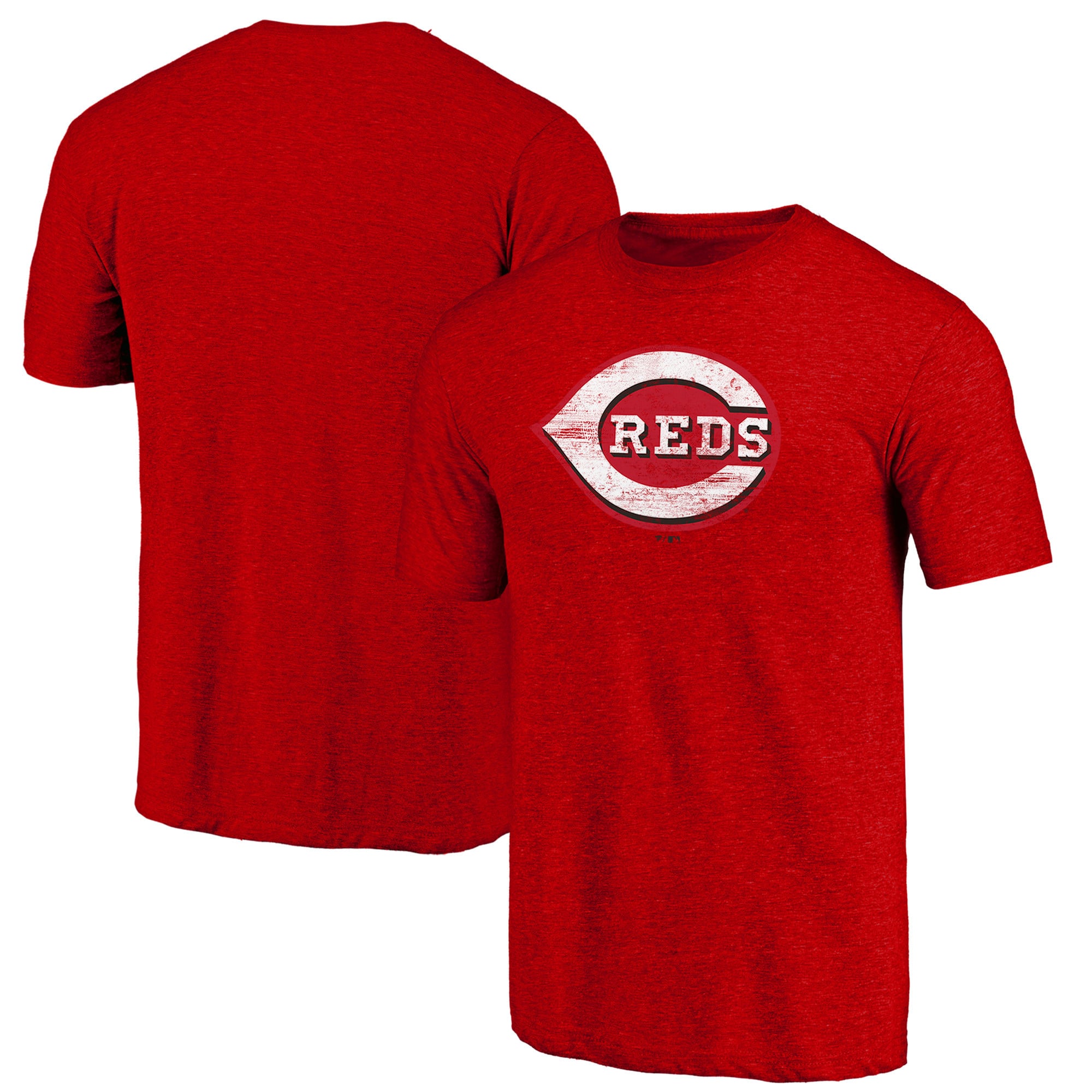 Men's Heather Red Cincinnati Reds Official Logo Tri-Blend T-Shirt