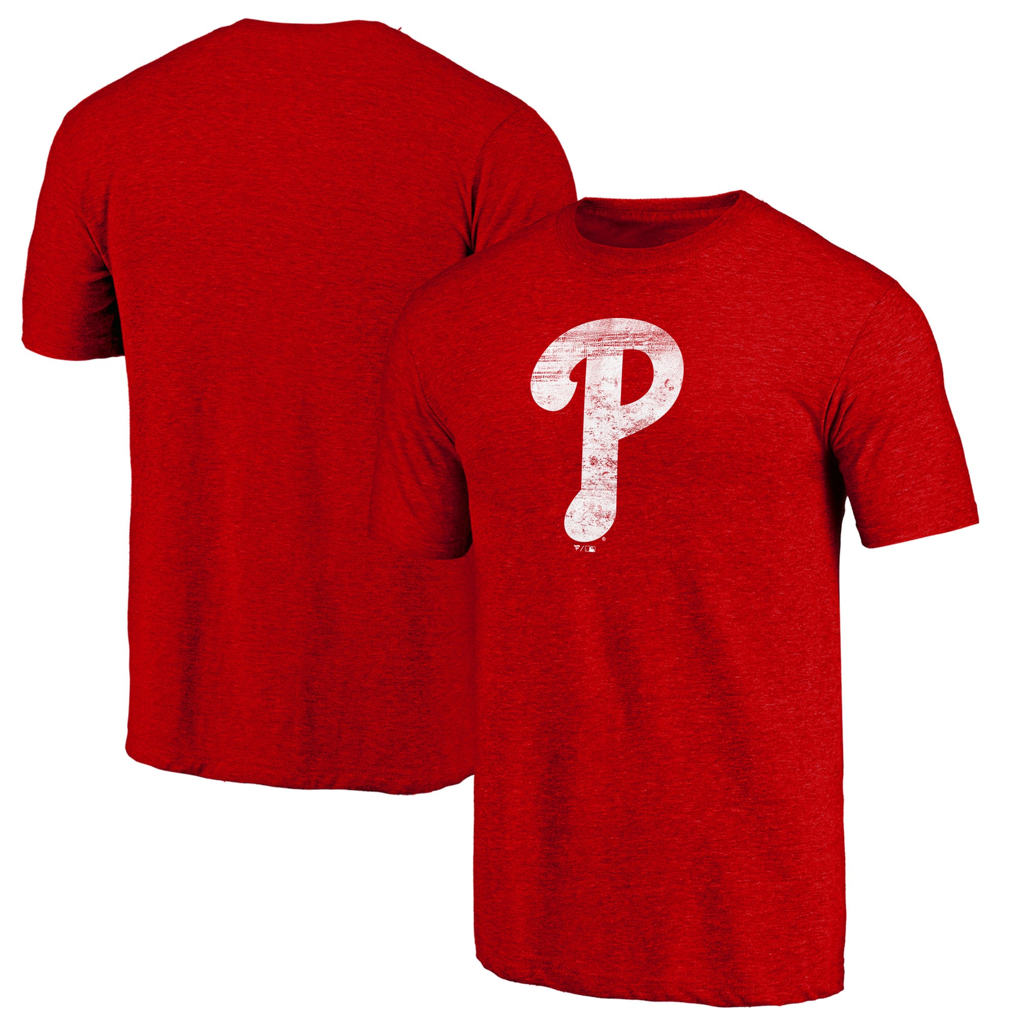 Men's Heather Red Philadelphia Phillies Official Logo Tri-Blend T-Shirt