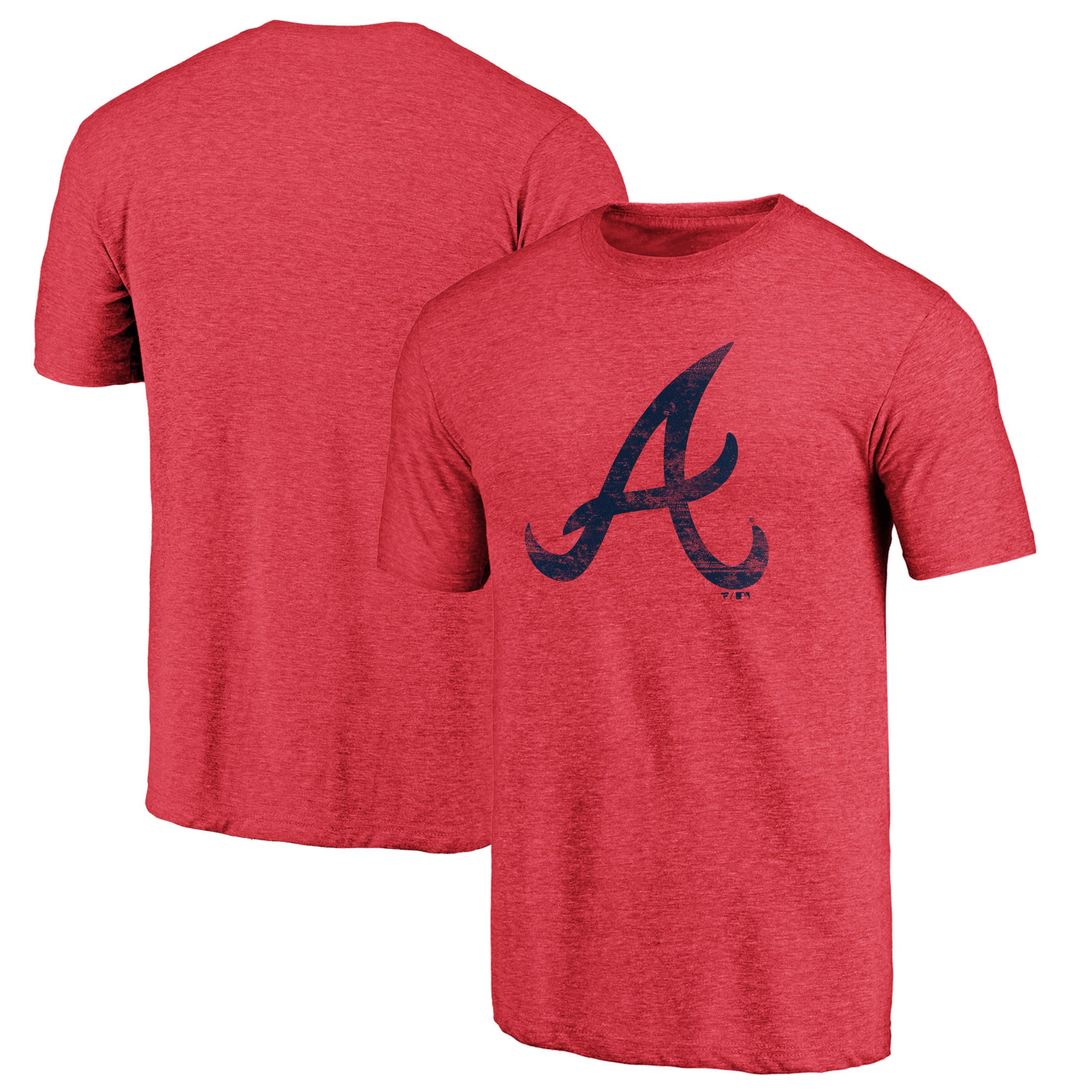 Men's Heather Red Atlanta Braves Official Logo Tri-Blend T-Shirt