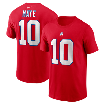 Men's Nike Drake Maye Red New England Patriots Name & Number T-Shirt