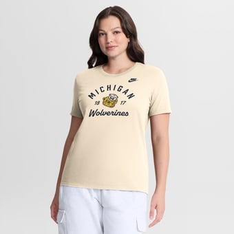 Women's Nike Natural Michigan Wolverines Legacy Team Name T-Shirt