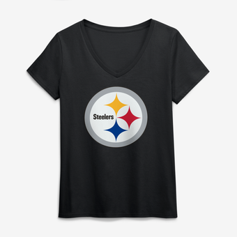 Women's Logo Athletic Black Pittsburgh Steelers Primary Logo V-Neck T-Shirt