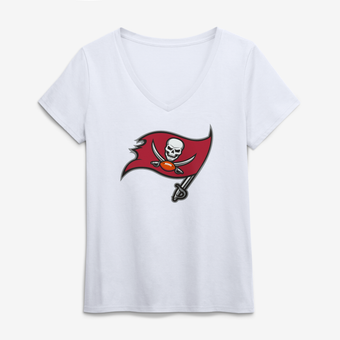 Women's Logo Athletic White Tampa Bay Buccaneers Primary Logo V-Neck T-Shirt