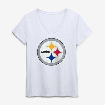 Women's Logo Athletic White Pittsburgh Steelers Primary Logo V-Neck T-Shirt