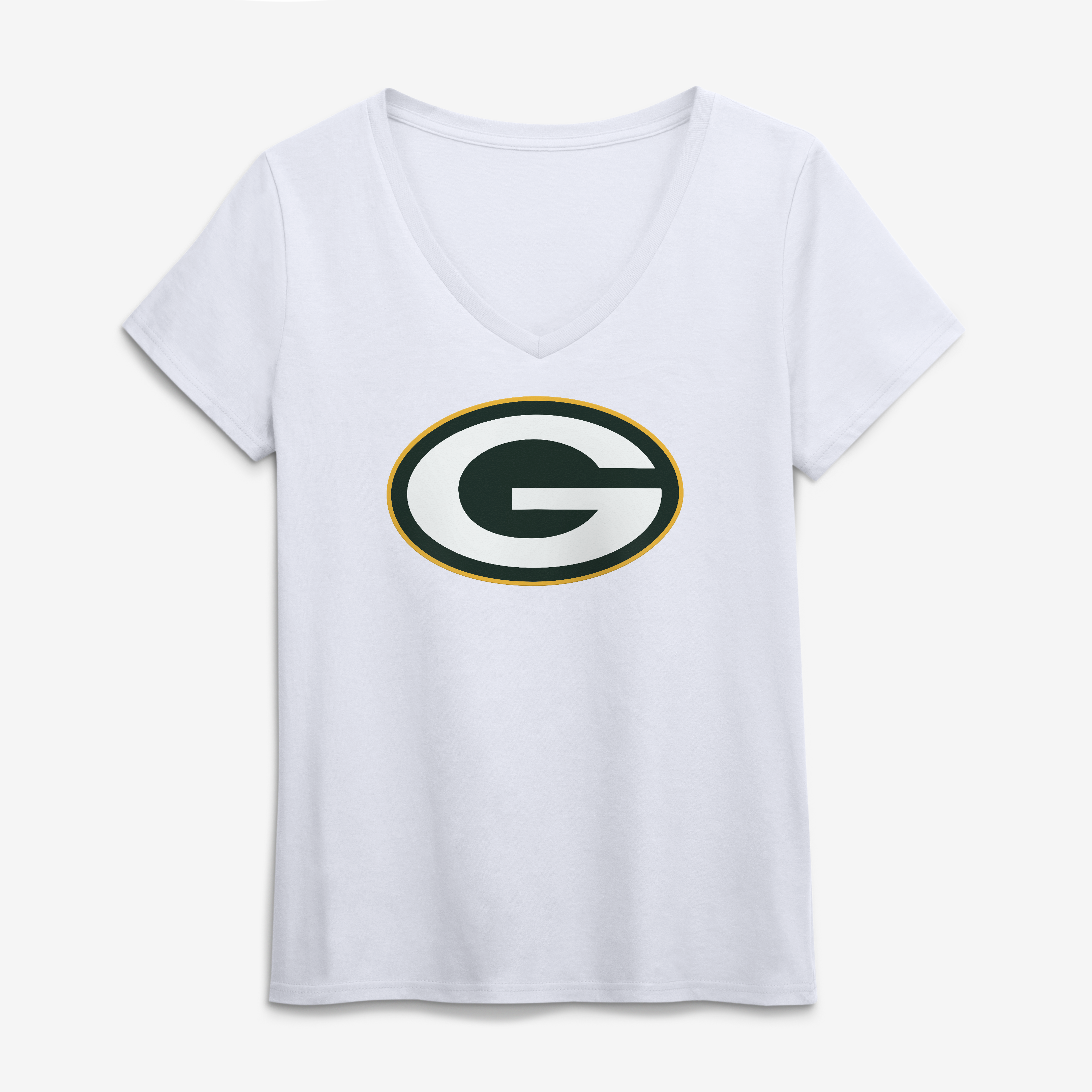 Women's Logo Athletic White Green Bay Packers Primary Logo V-Neck T-Shirt