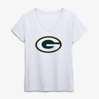 Women's Logo Athletic White Green Bay Packers Primary Logo V-Neck T-Shirt