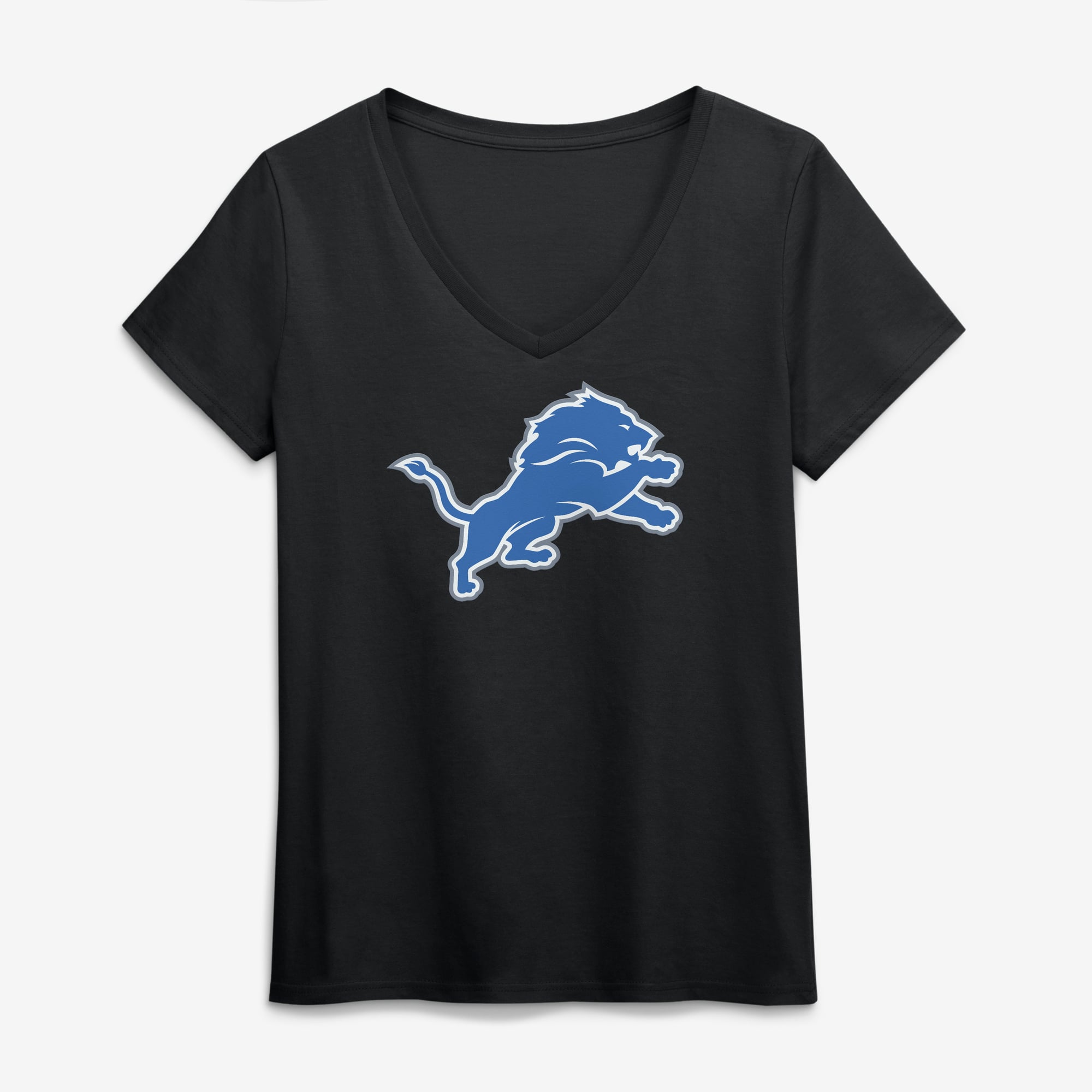 Women's Logo Athletic Black Detroit Lions Primary Logo V-Neck T-Shirt
