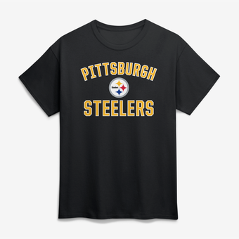 Men's Logo Athletic Black Pittsburgh Steelers Cotton Victory Arch T-Shirt
