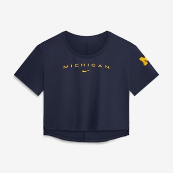 Women's Nike Navy Michigan Wolverines Premium Performance Dri-FIT Cropped Top