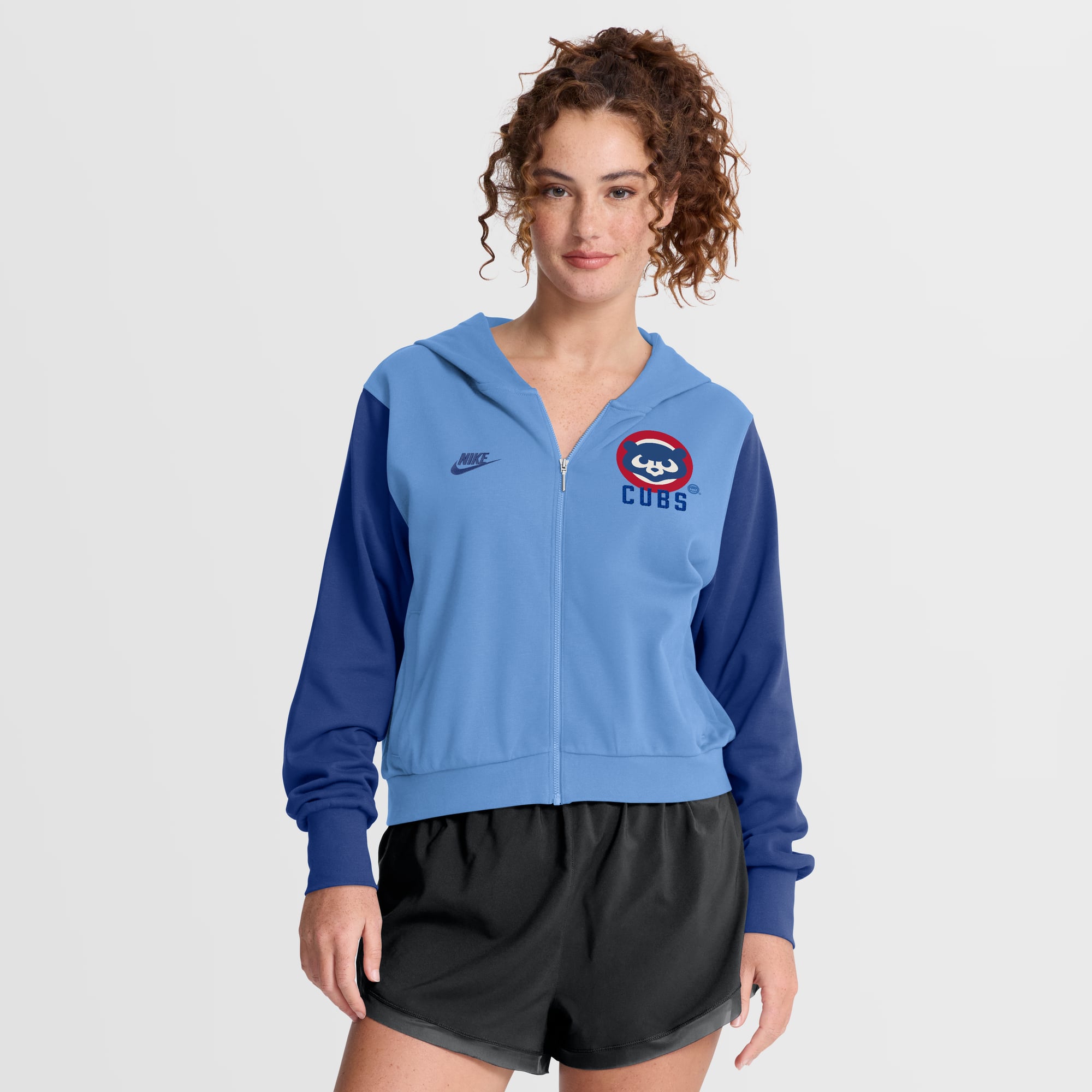 Women's Nike Light Blue/Royal Chicago Cubs Cooperstown Collection Cropped Full-Zip Hoodie