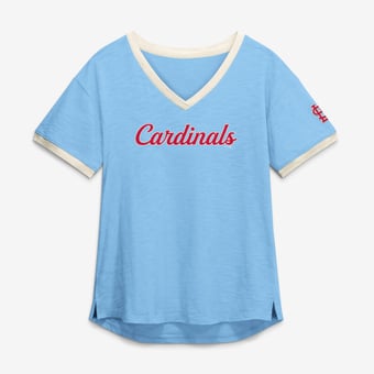 Women's Fanatics Light Blue St. Louis Cardinals Relaxed Fit Vintage Play? Slub V-Neck Fashion Top