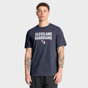 Men's Nike Heather Navy Cleveland Guardians Stacked Tri-Blend T-Shirt
