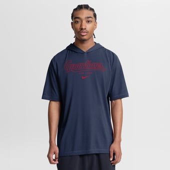Men's Nike Navy Cleveland Guardians Arched Wordmark Tri-Blend Hooded T-Shirt
