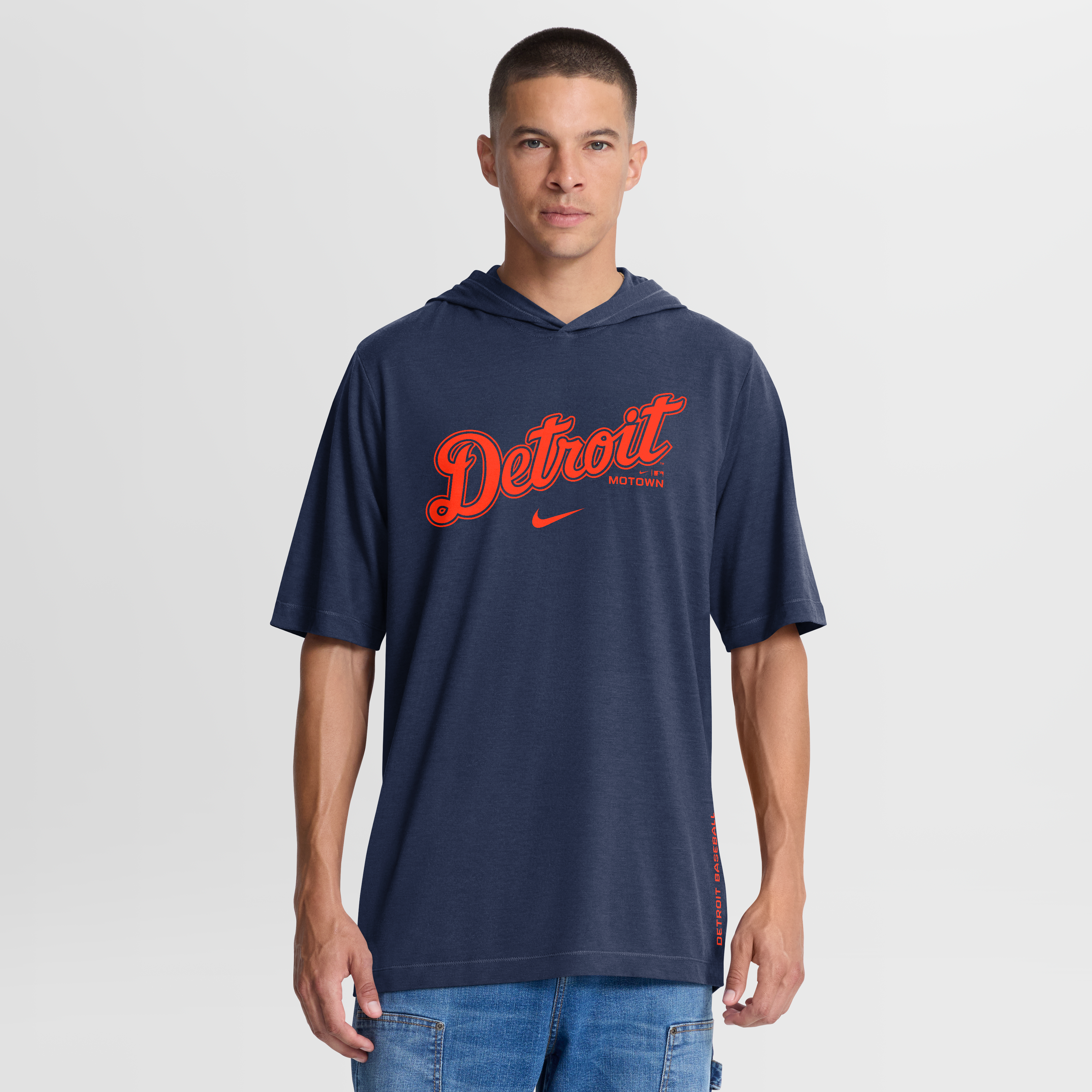 Men's Nike Navy Detroit Tigers Arched Wordmark Tri-Blend Hooded T-Shirt