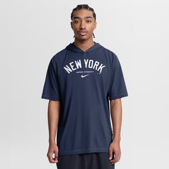 Men's Nike Navy New York Yankees Arched Wordmark Tri-Blend Hooded T-Shirt
