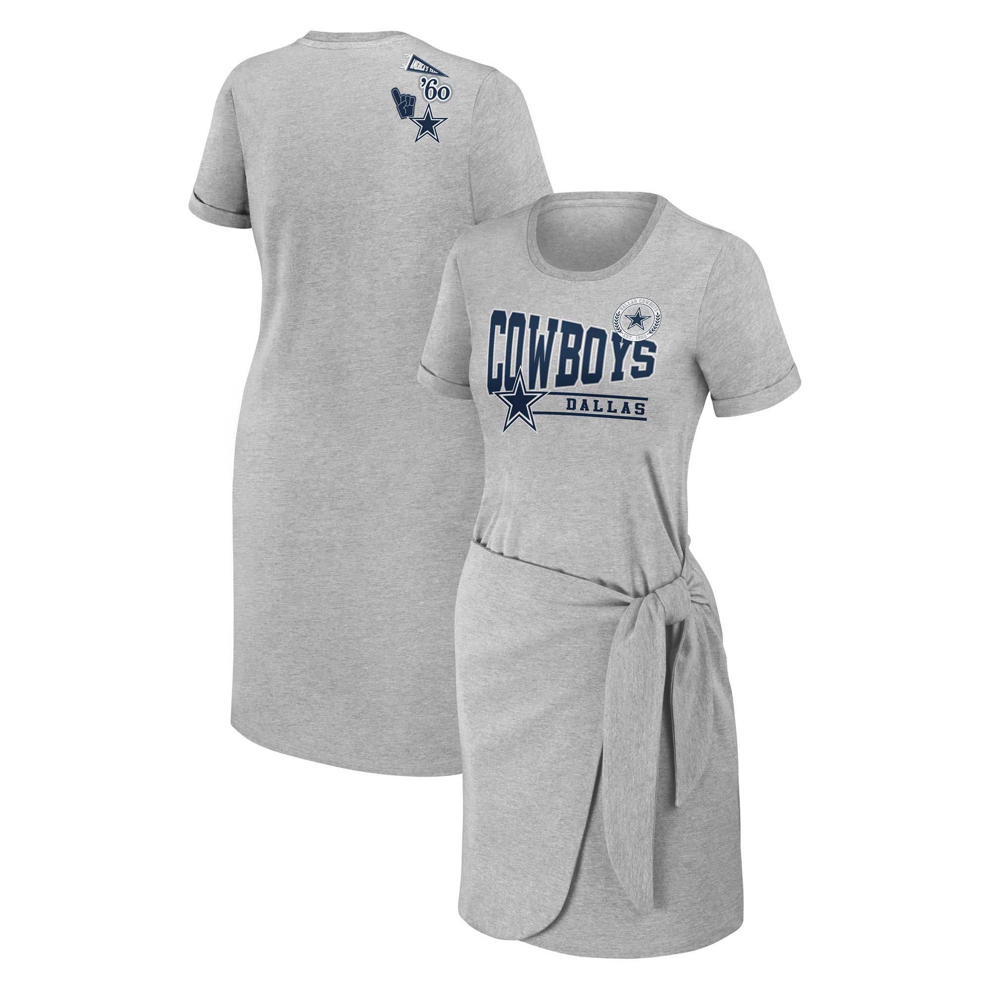 Women's WEAR by Erin Andrews Heather Gray Dallas Cowboys Knotted T-Shirt Dress