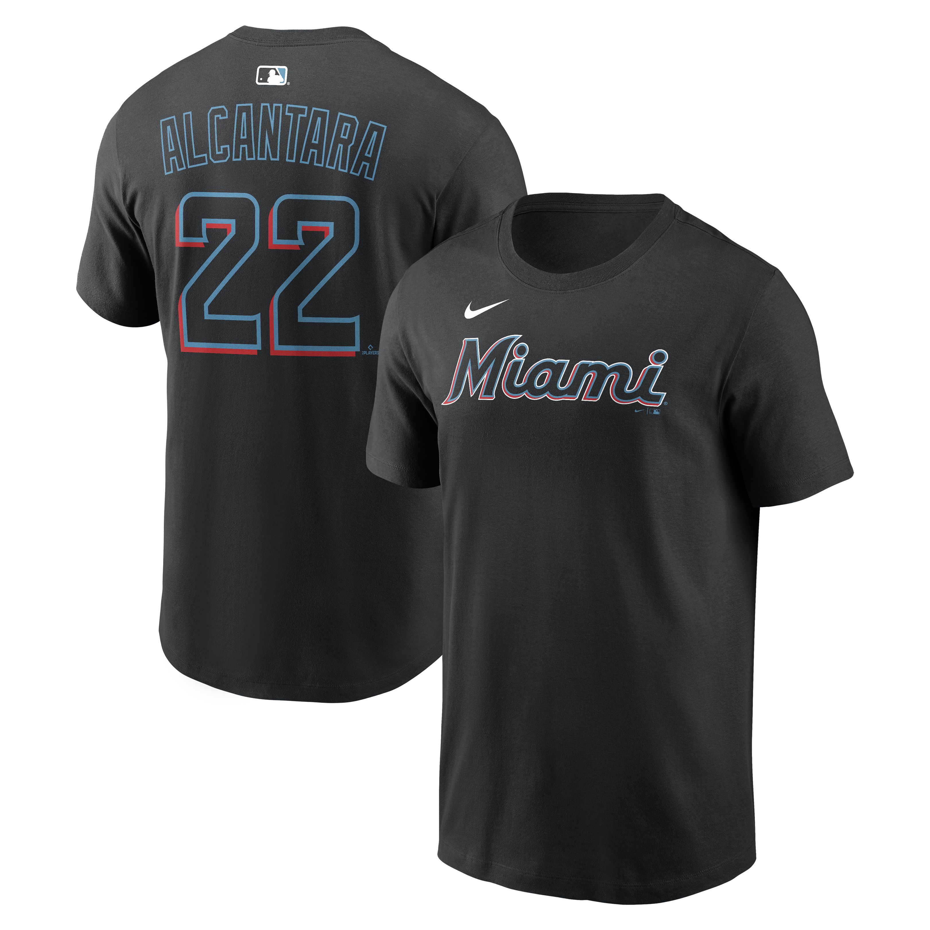 Men's Nike Sandy Alcantara Black Miami Marlins Name & Number T-Shirt