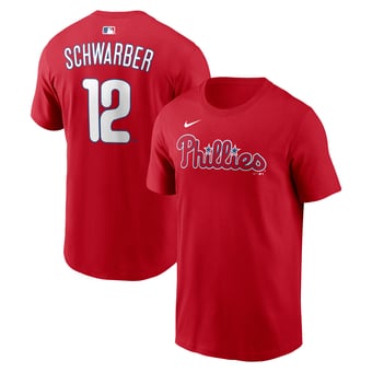 Men's Nike Kyle Schwarber Red Philadelphia Phillies Name & Number T-Shirt