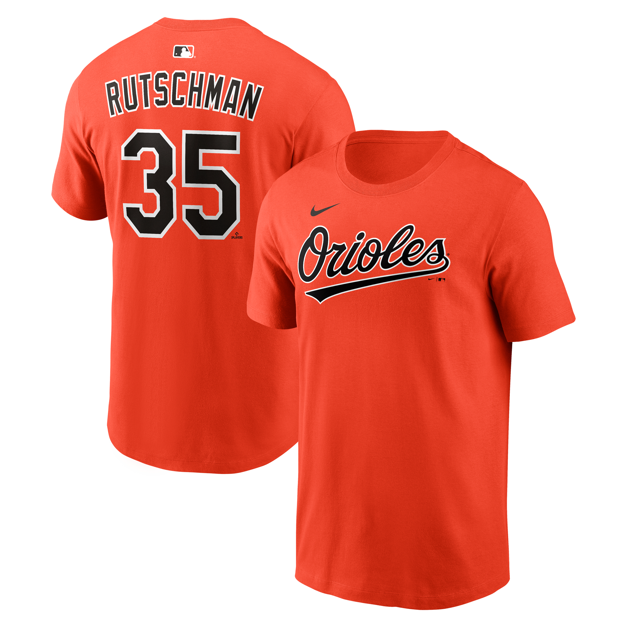 Men's Nike Adley Rutschman Orange Baltimore Orioles Name & Number T-Shirt