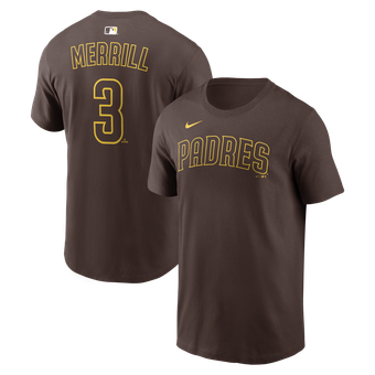 Men's Nike Jackson Merrill Brown San Diego Padres Name & Number T-Shirt