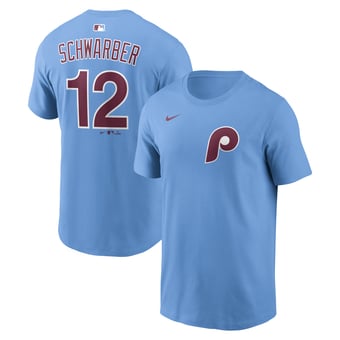 Men's Nike Kyle Schwarber Light Blue Philadelphia Phillies Name & Number T-Shirt