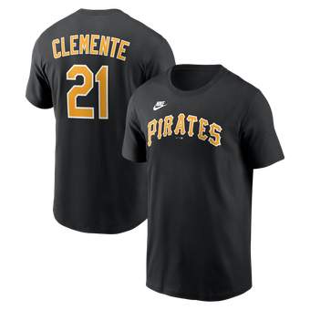 Men's Nike Roberto Clemente Black Pittsburgh Pirates Cooperstown Collection Name & Number T-Shirt