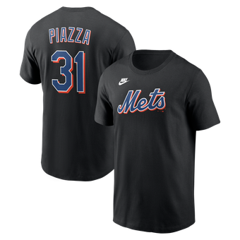 Men's Nike Mike Piazza Black New York Mets Cooperstown Collection Name & Number T-Shirt
