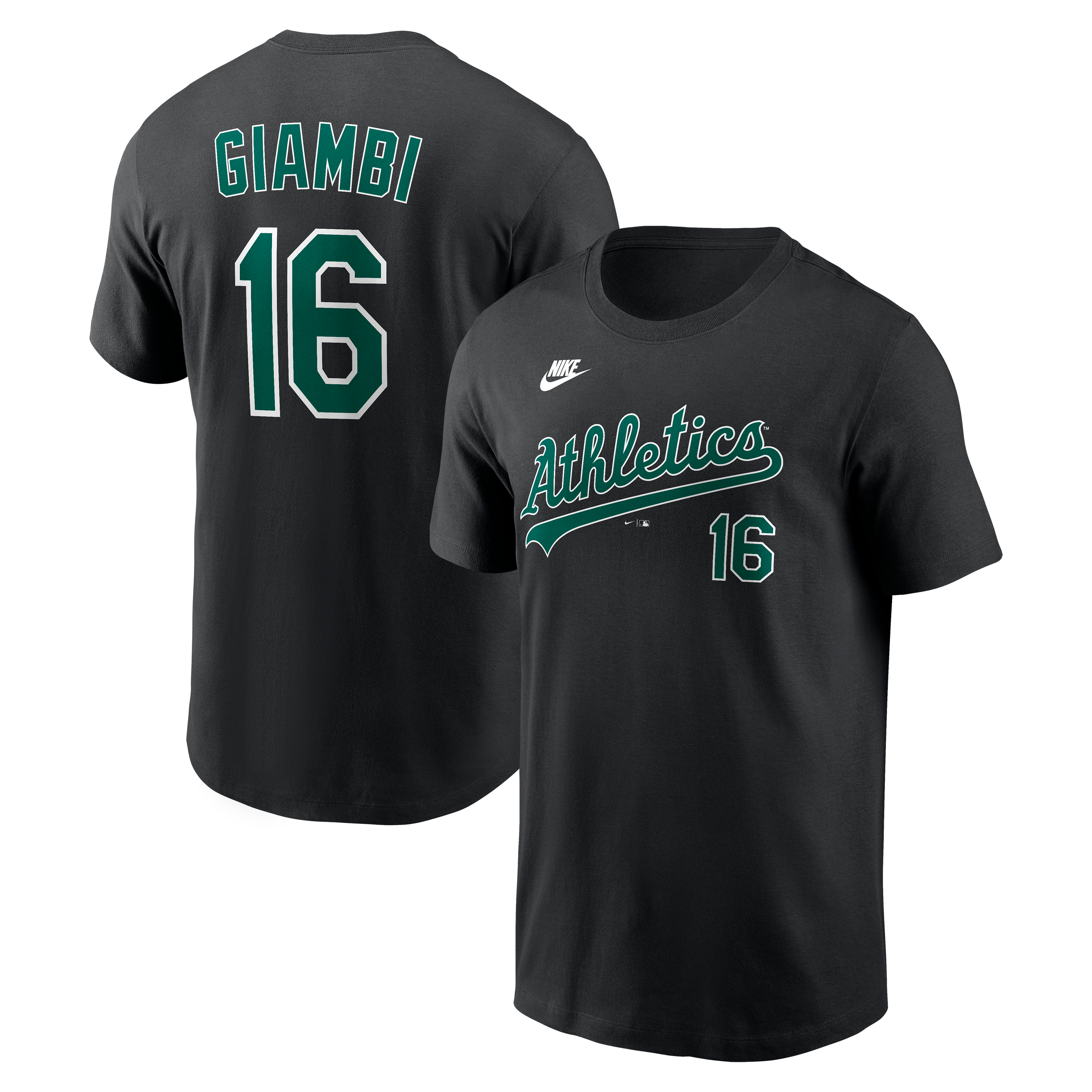 Men's Nike Jason Giambi Black Athletics Cooperstown Collection Name & Number T-Shirt