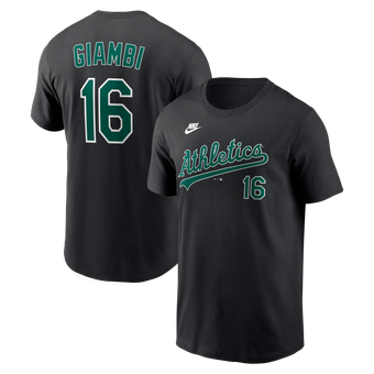 Men's Nike Jason Giambi Black Athletics Cooperstown Collection Name & Number T-Shirt