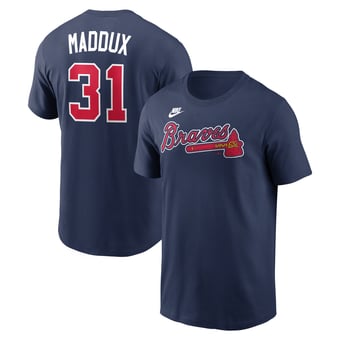 Men's Nike Greg Maddux Navy Atlanta Braves Cooperstown Collection Name & Number T-Shirt