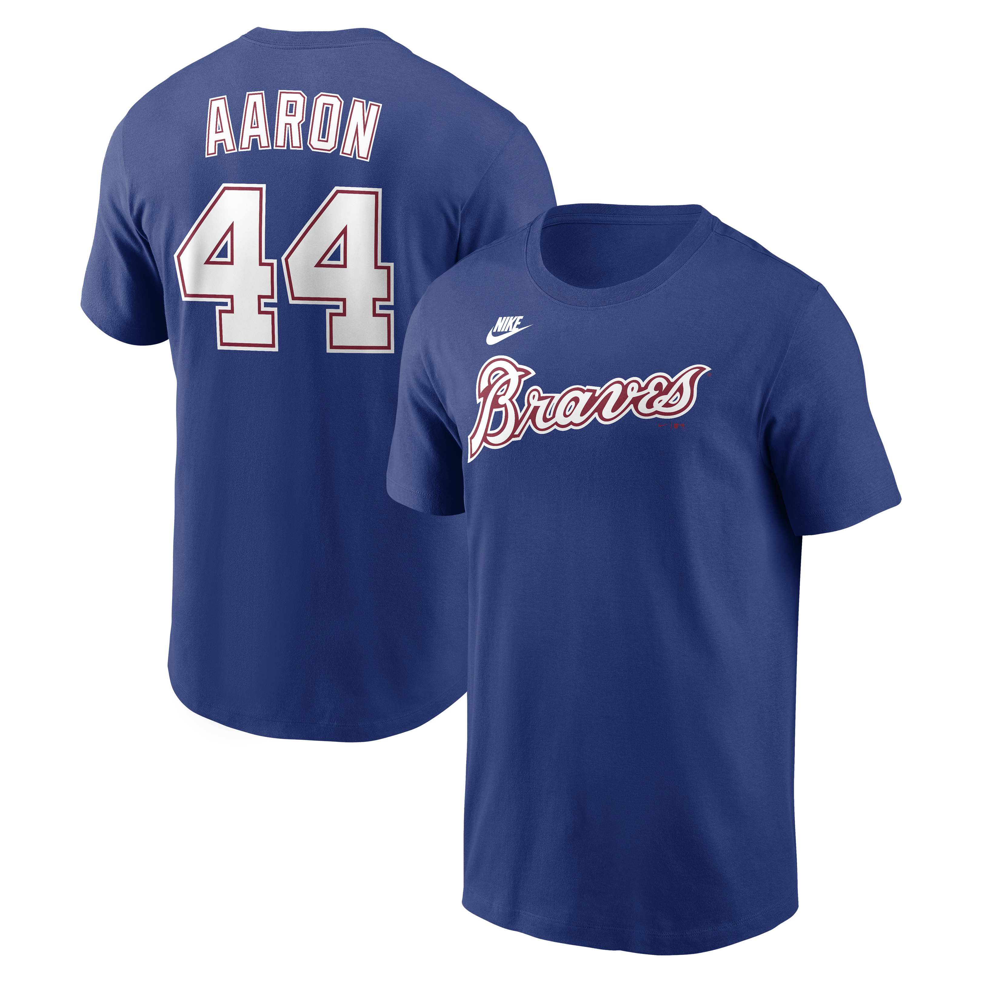 Men's Nike Hank Aaron Royal Atlanta Braves Cooperstown Collection Name & Number T-Shirt