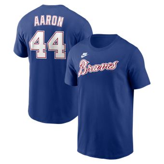 Men's Nike Hank Aaron Royal Atlanta Braves Cooperstown Collection Name & Number T-Shirt