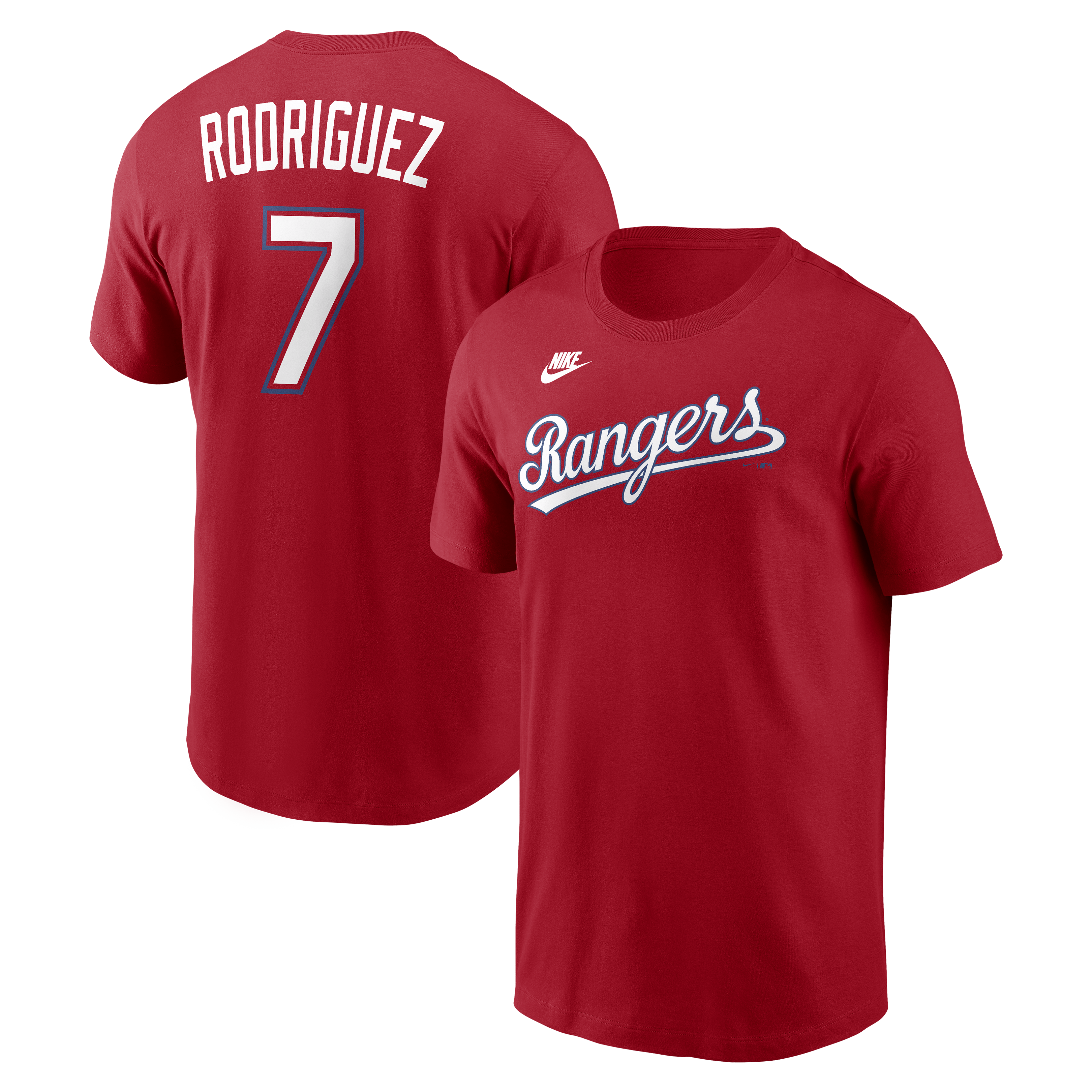 Men's Nike Ivan Rodriguez Red Texas Rangers Cooperstown Collection Name & Number T-Shirt