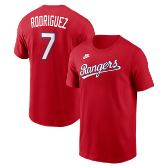 Men's Nike Ivan Rodriguez Red Texas Rangers Cooperstown Collection Name & Number T-Shirt