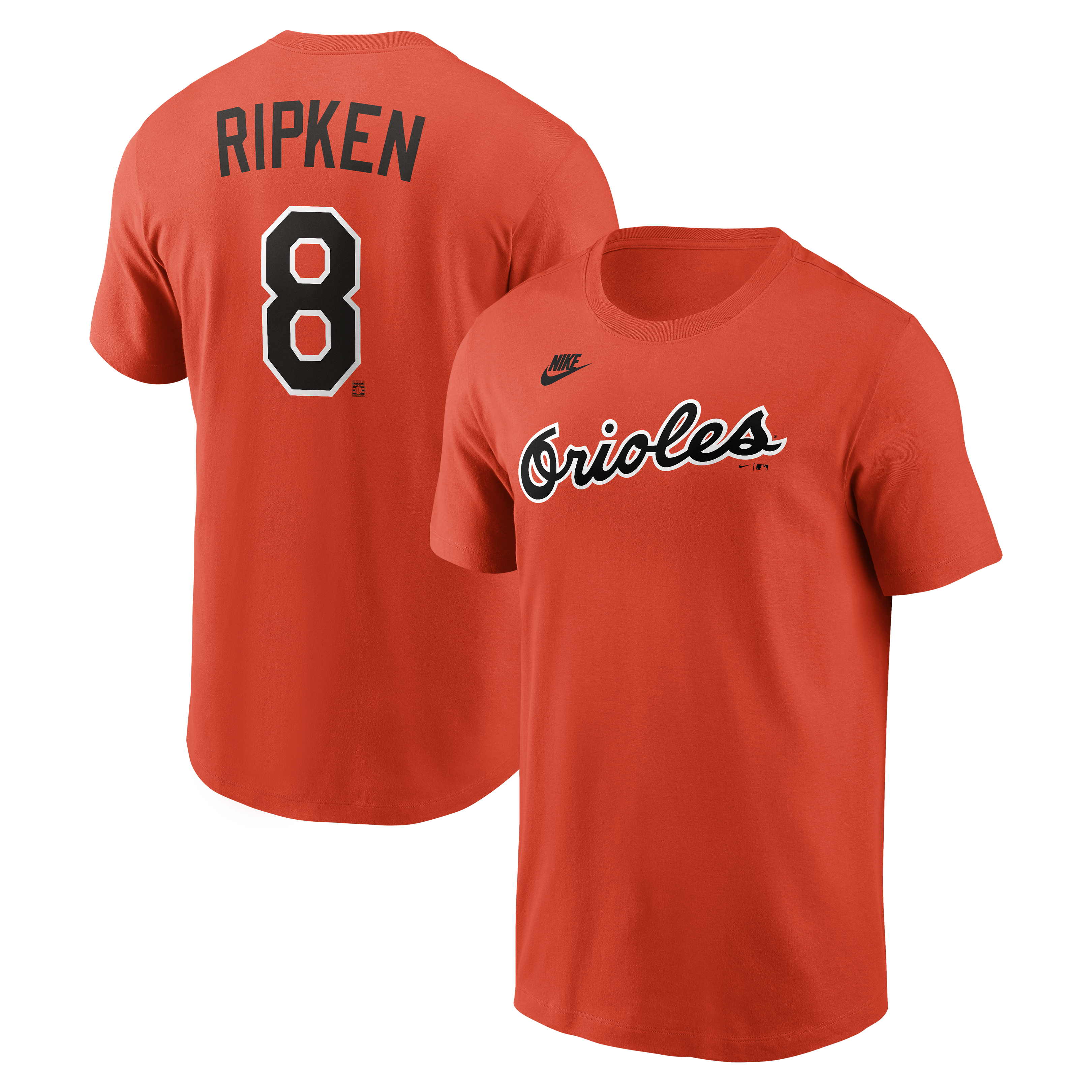Men's Nike Cal Ripken Jr. Orange Baltimore Orioles Cooperstown Collection Name & Number T-Shirt