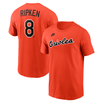 Men's Nike Cal Ripken Jr. Orange Baltimore Orioles Cooperstown Collection Name & Number T-Shirt