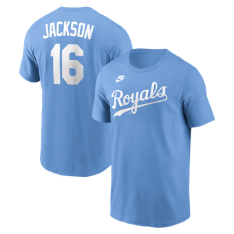 Men's Nike Bo Jackson Light Blue Kansas City Royals Cooperstown Collection Name & Number T-Shirt