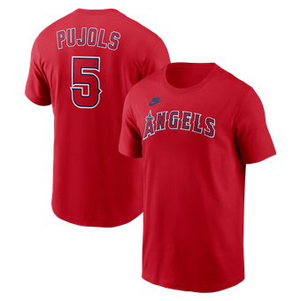 Men's Nike Albert Pujols Red Los Angeles Angels Cooperstown Collection Name & Number T-Shirt