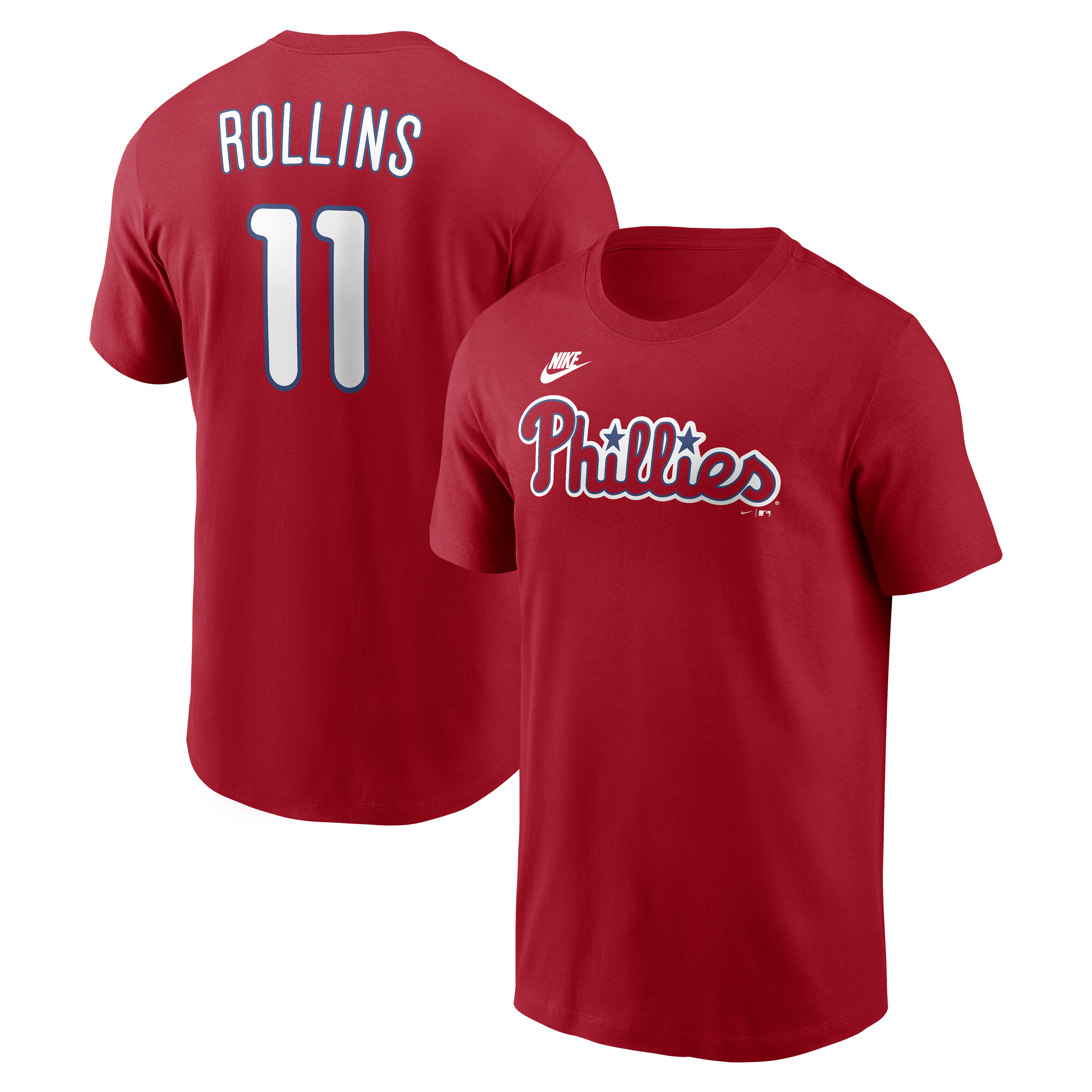 Men's Nike Jimmy Rollins Red Philadelphia Phillies Cooperstown Collection Name & Number T-Shirt