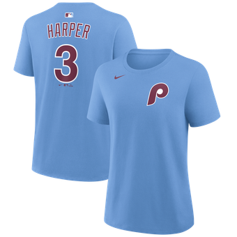 Women's Nike Bryce Harper Light Blue Philadelphia Phillies Name & Number T-Shirt